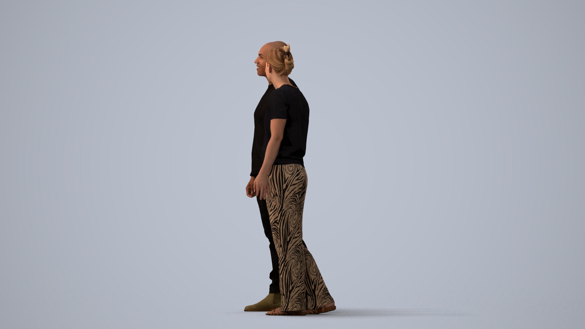 3D people model woman casual couple, scanned human for 3ds Max rendering, three-quarter view render
