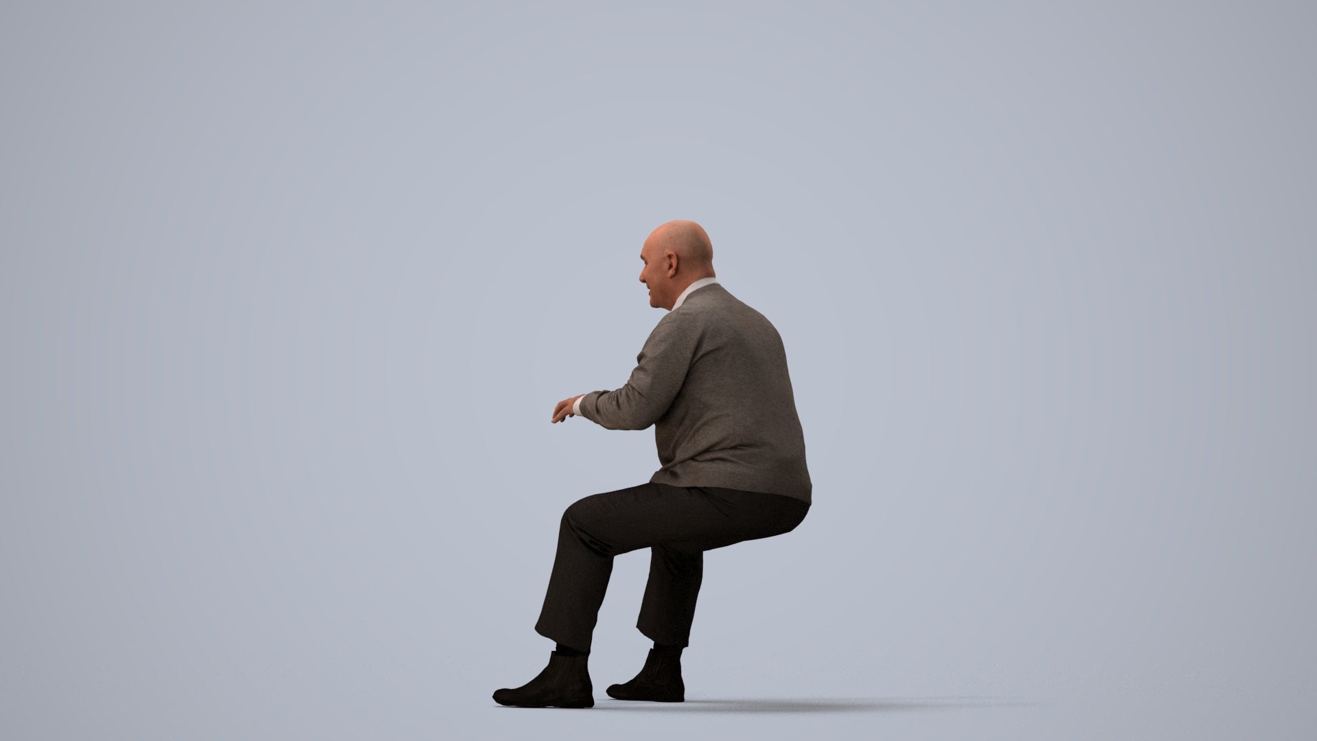 3D scanned senior man business, photorealistic archviz people for Enscape and SketchUp, three-quarter view render