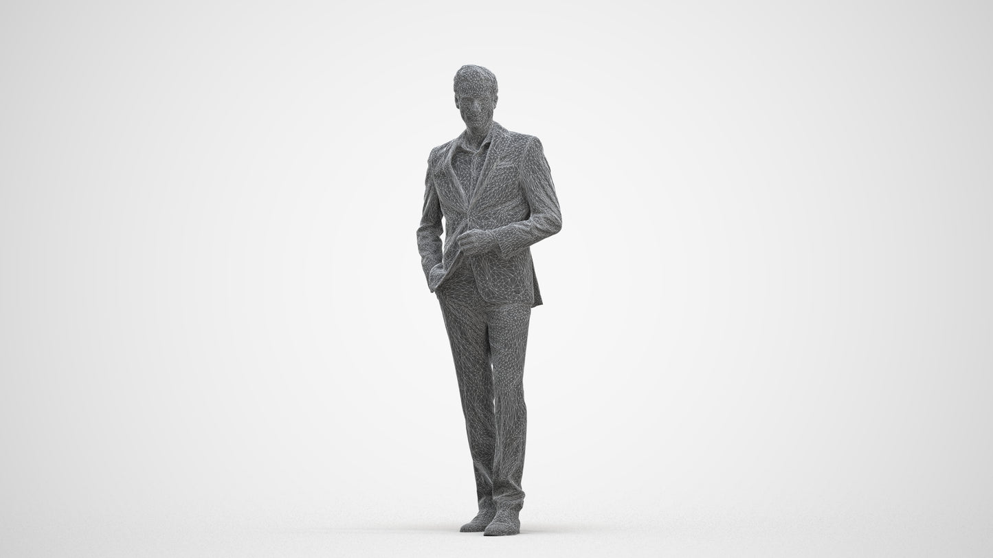 3D scanned man standing business, photorealistic archviz people for Enscape and SketchUp, three-quarter front view render