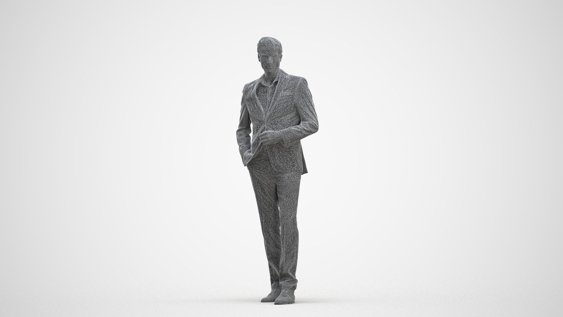 3D scanned man standing business, photorealistic archviz people for Enscape and SketchUp, three-quarter front view render