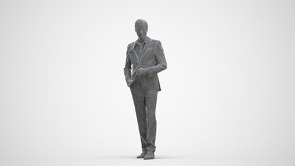 3D scanned man standing business, photorealistic archviz people for Enscape and SketchUp, three-quarter front view render