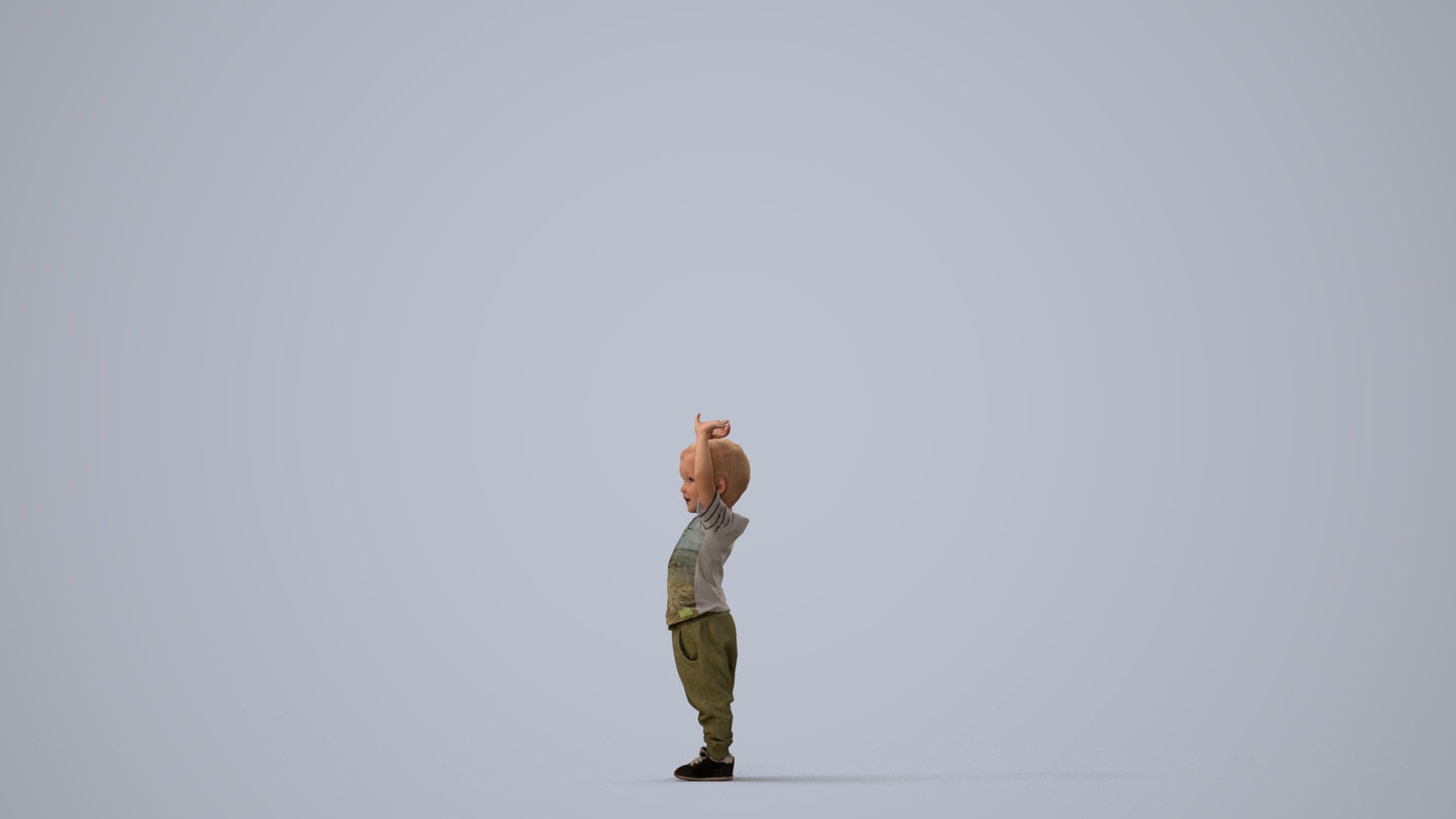 3D people model boy casual kids, scanned human for 3ds Max rendering, three-quarter view render