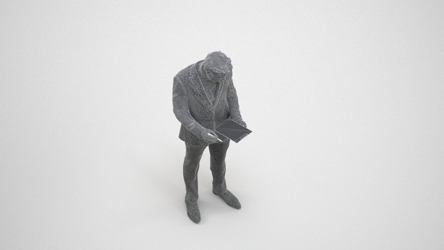 realistic 3D man business, scanned archviz people for Blender and 3ds Max, wireframe three-quarter view