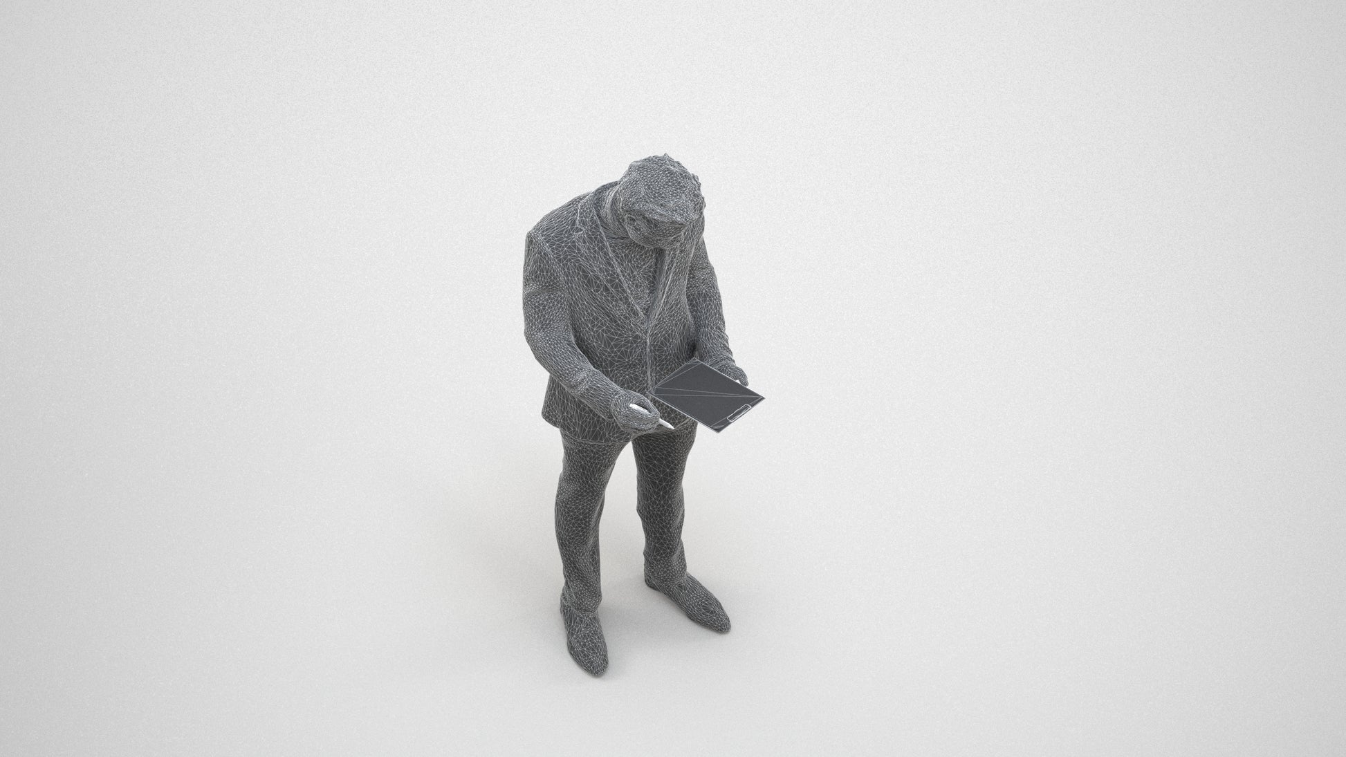 realistic 3D man business, scanned archviz people for Blender and 3ds Max, wireframe three-quarter view