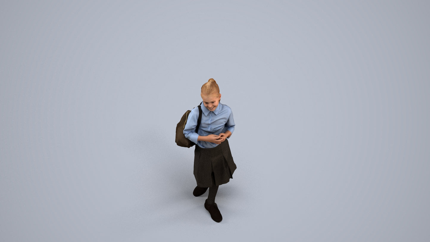 3D human model girl kids, photogrammetry scanned person for archviz, back view render