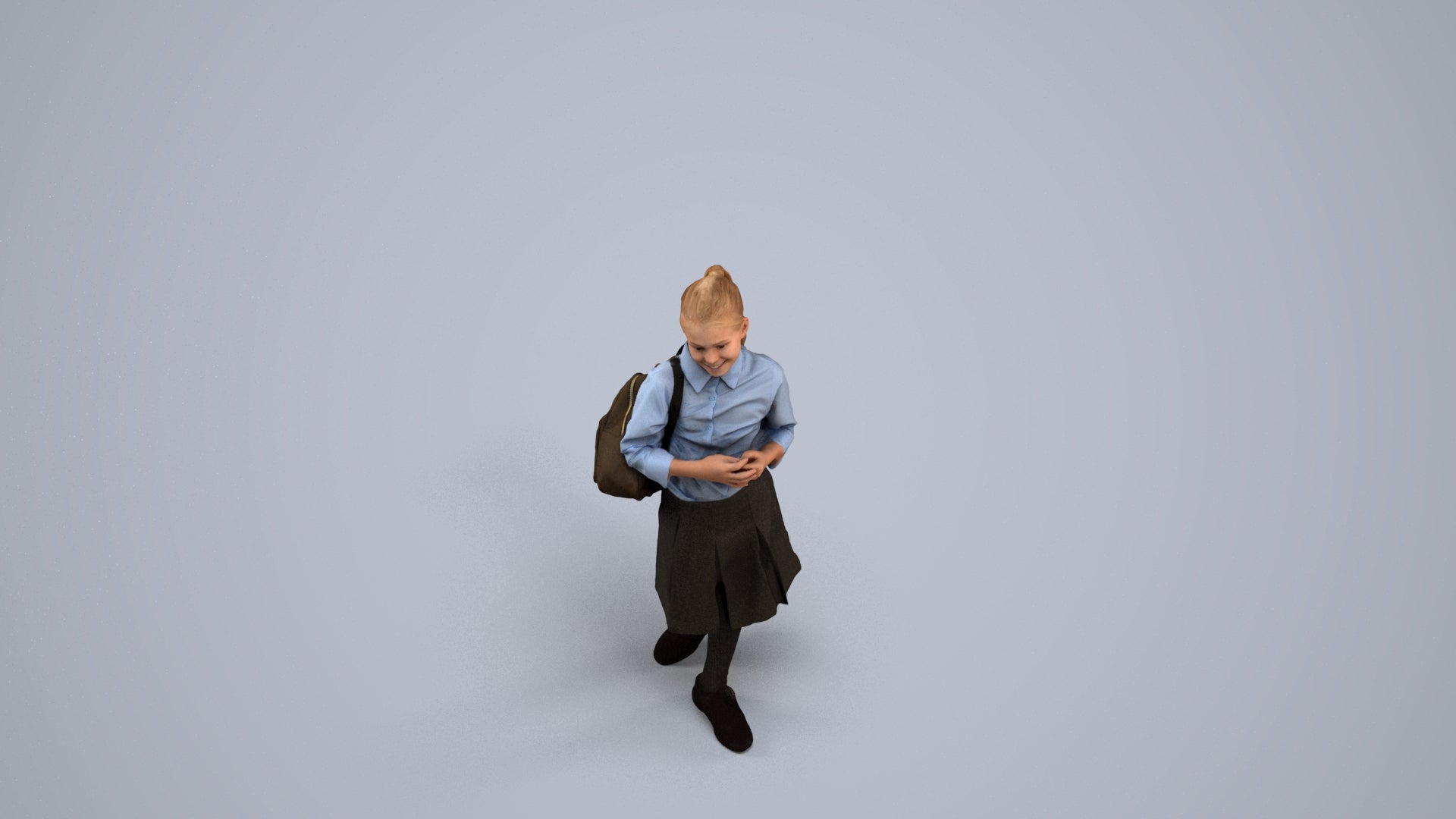 3D human model girl kids, photogrammetry scanned person for archviz, back view render