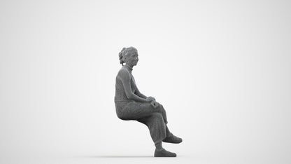 realistic 3D woman casual sitting, scanned archviz people for Blender and 3ds Max, wireframe side view