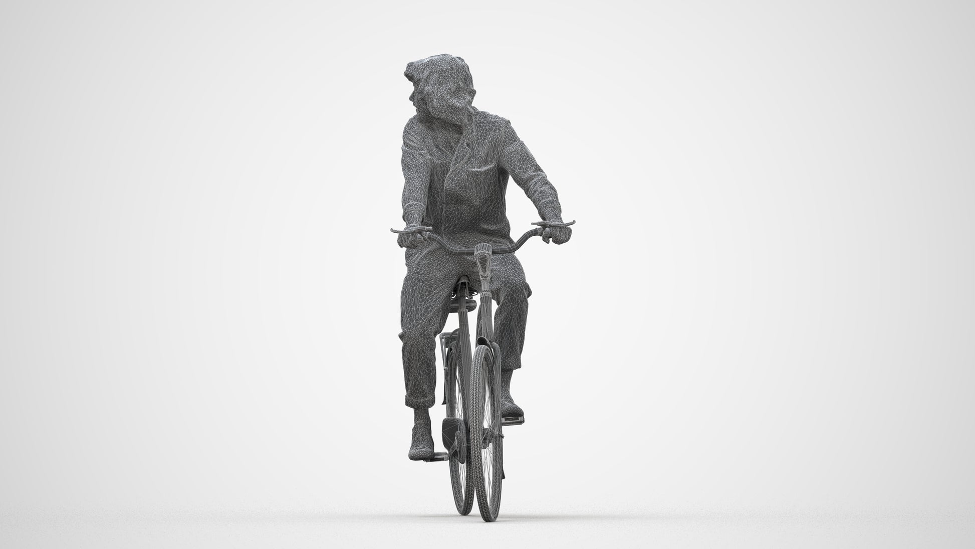 photogrammetry 3D man casual cycling, realistic human model archviz FBX, wireframe back view
