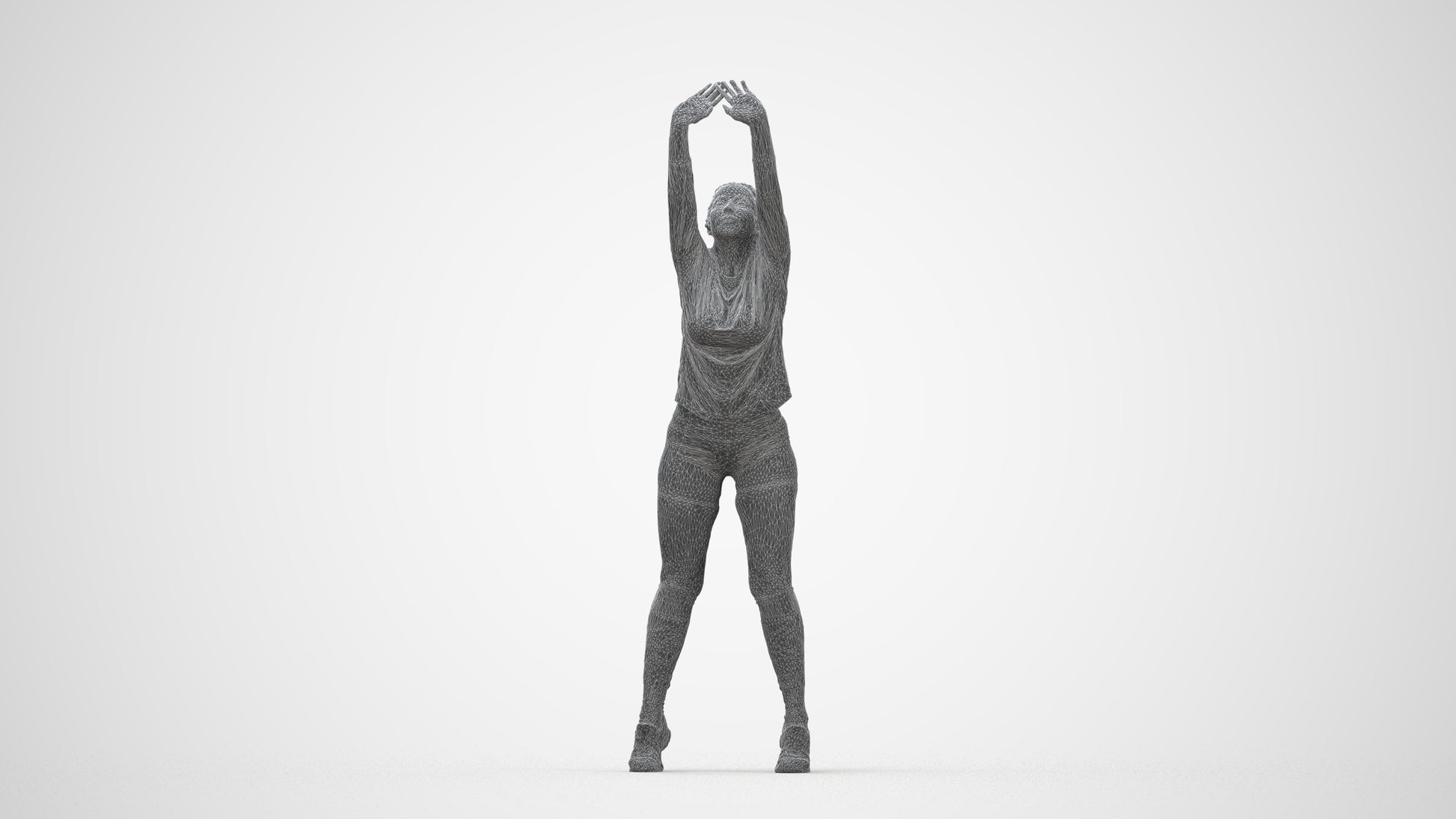 3D scanned woman sport, photorealistic archviz people for Enscape and SketchUp, wireframe back view