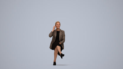 3D human model woman business sitting, photogrammetry scanned person for archviz, top-down view render