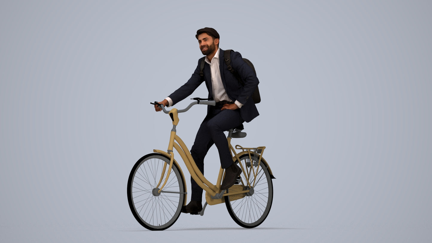 3D people model man business cycling, scanned human for 3ds Max rendering, top-down view render