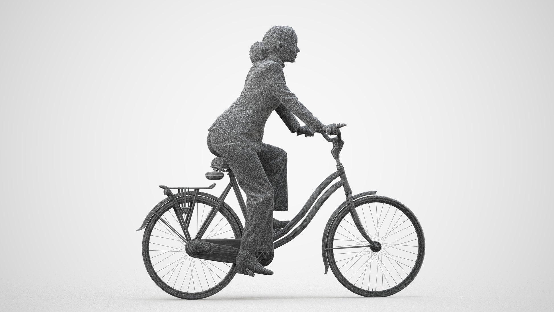 realistic 3D people woman business cycling, render-ready for V-Ray and Corona, FBX OBJ, wireframe side view