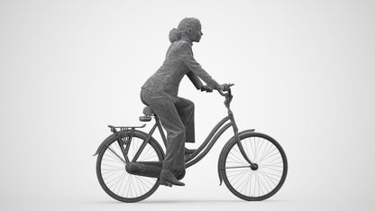 realistic 3D people woman business cycling, render-ready for V-Ray and Corona, FBX OBJ, wireframe side view