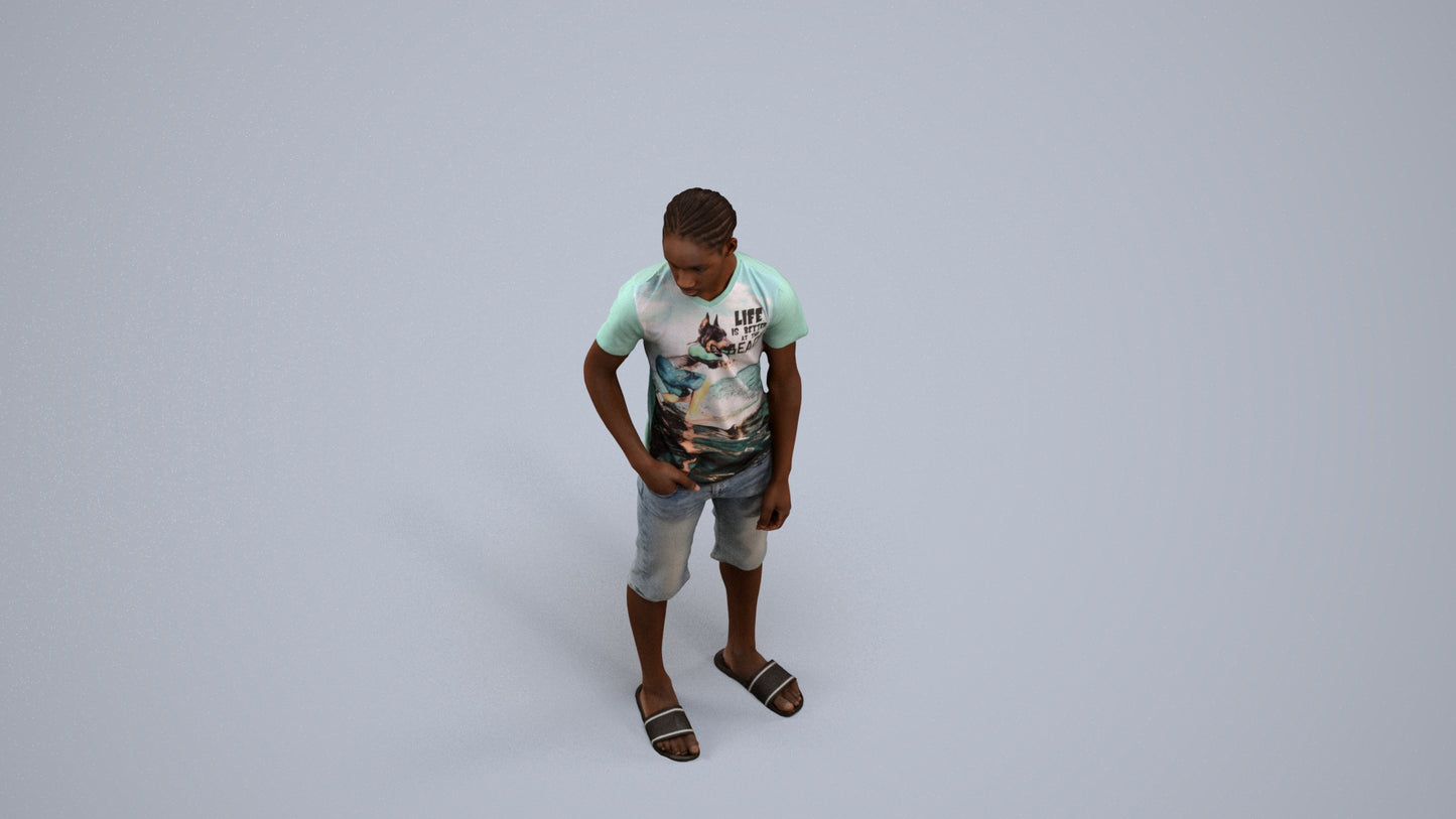 photogrammetry 3D boy casual kids, realistic human model archviz FBX, back view render