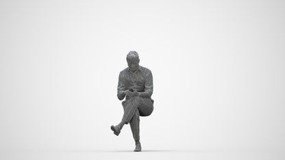 photogrammetry 3D man business sitting, realistic human model archviz FBX, wireframe back view