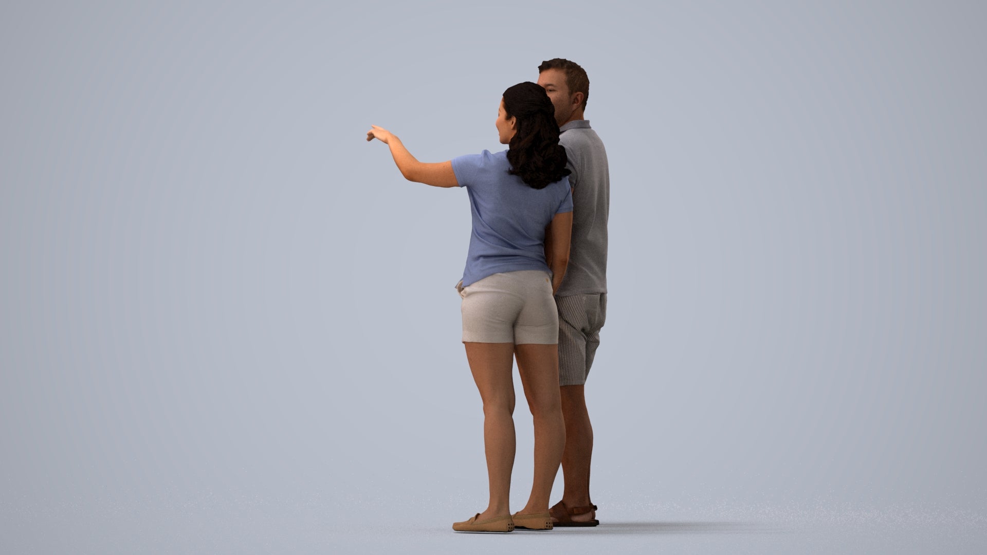 3D scanned woman couple casual, photorealistic archviz people for Enscape and SketchUp, three-quarter view render