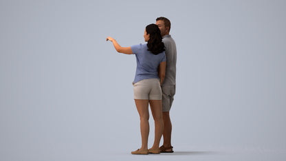 3D scanned woman couple casual, photorealistic archviz people for Enscape and SketchUp, three-quarter view render