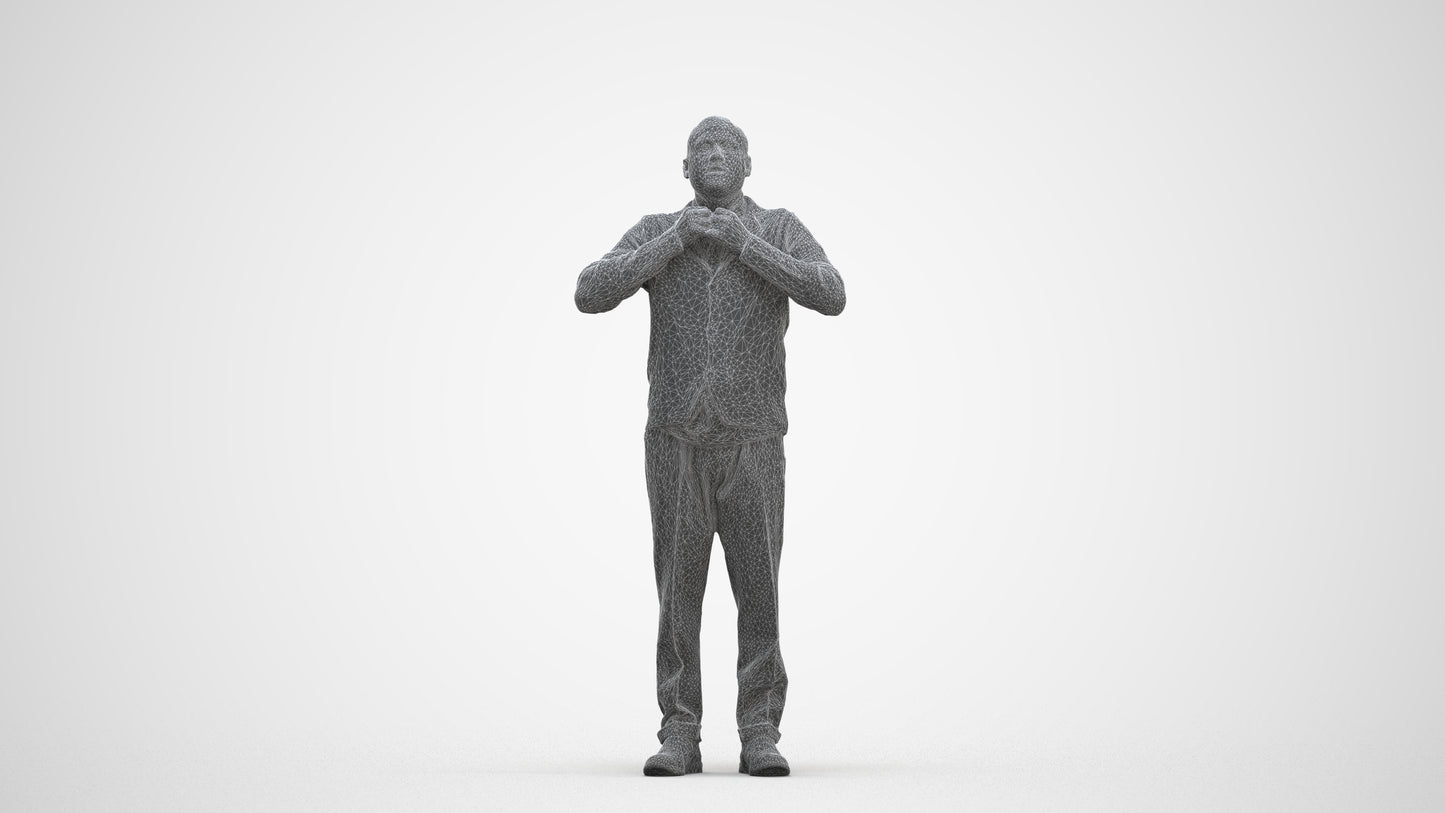 3D people model man business standing, scanned human for 3ds Max rendering, three-quarter front view render