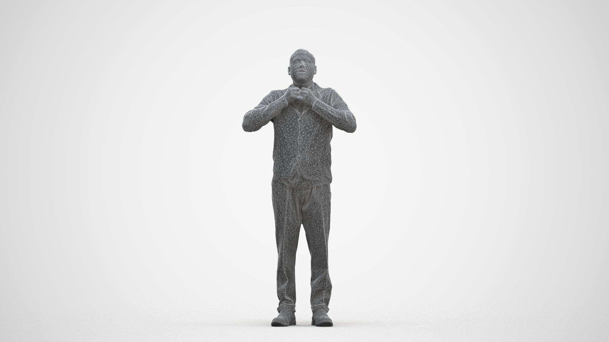 3D people model man business standing, scanned human for 3ds Max rendering, three-quarter front view render