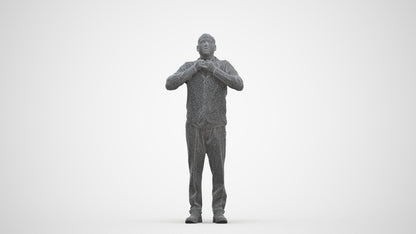 3D people model man business standing, scanned human for 3ds Max rendering, three-quarter front view render