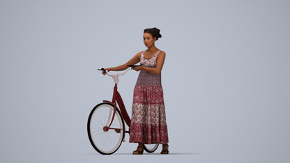 realistic 3D woman casual cycling, scanned archviz people for Blender and 3ds Max, top-down view render
