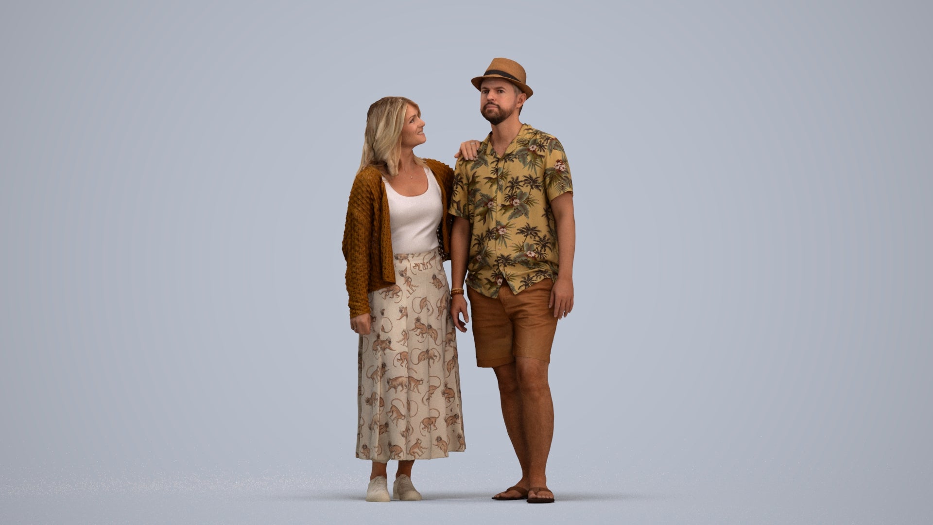 3D human model woman standing, photogrammetry scanned person for archviz, standing pose render