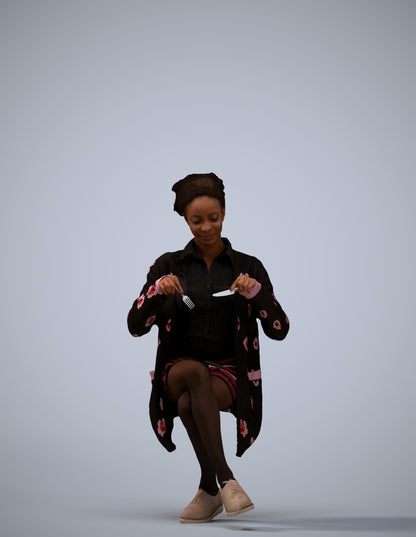 photogrammetry 3D woman casual sitting, realistic human model archviz FBX