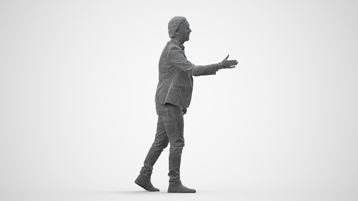 realistic 3D human man business, archviz people FBX OBJ for Blender, wireframe side view