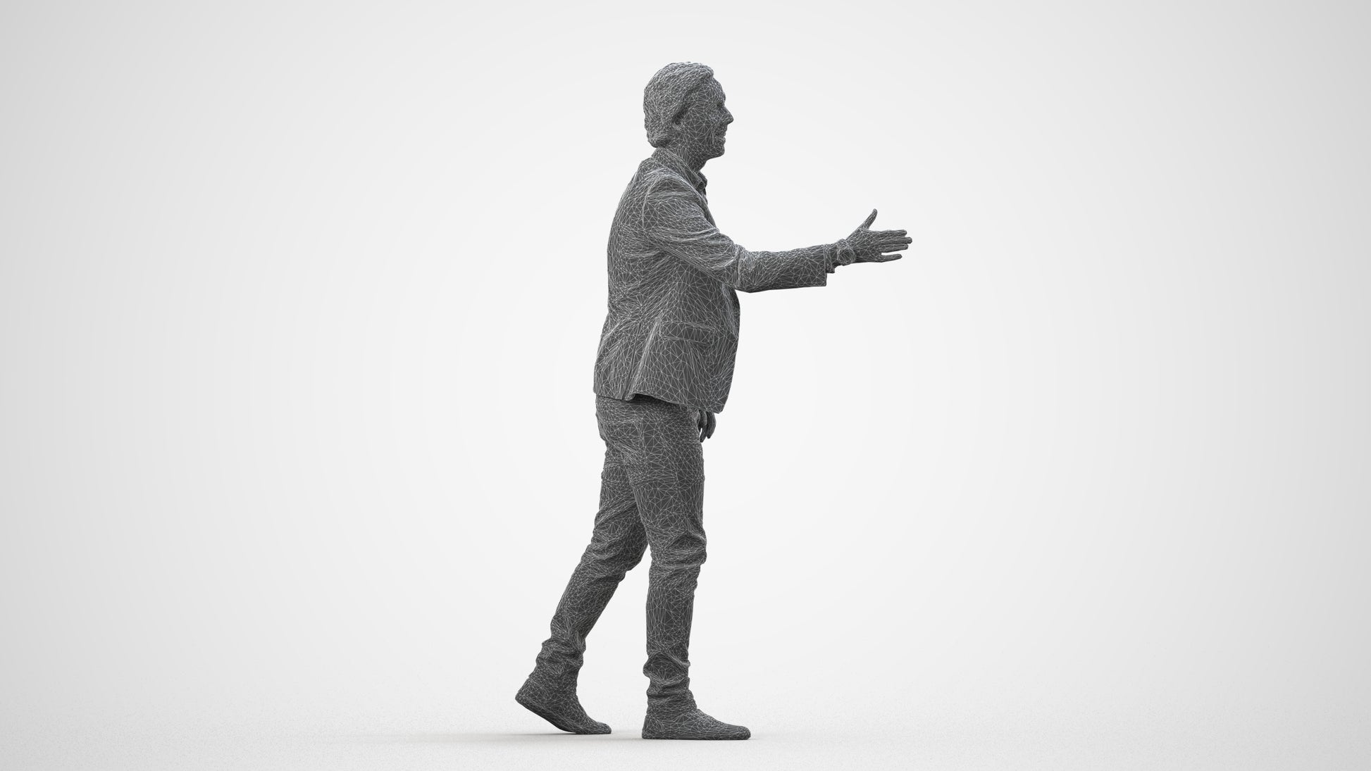 realistic 3D human man business, archviz people FBX OBJ for Blender, wireframe side view