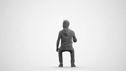 scanned 3D man casual sitting, photogrammetry people for Enscape and V-Ray, wireframe front view