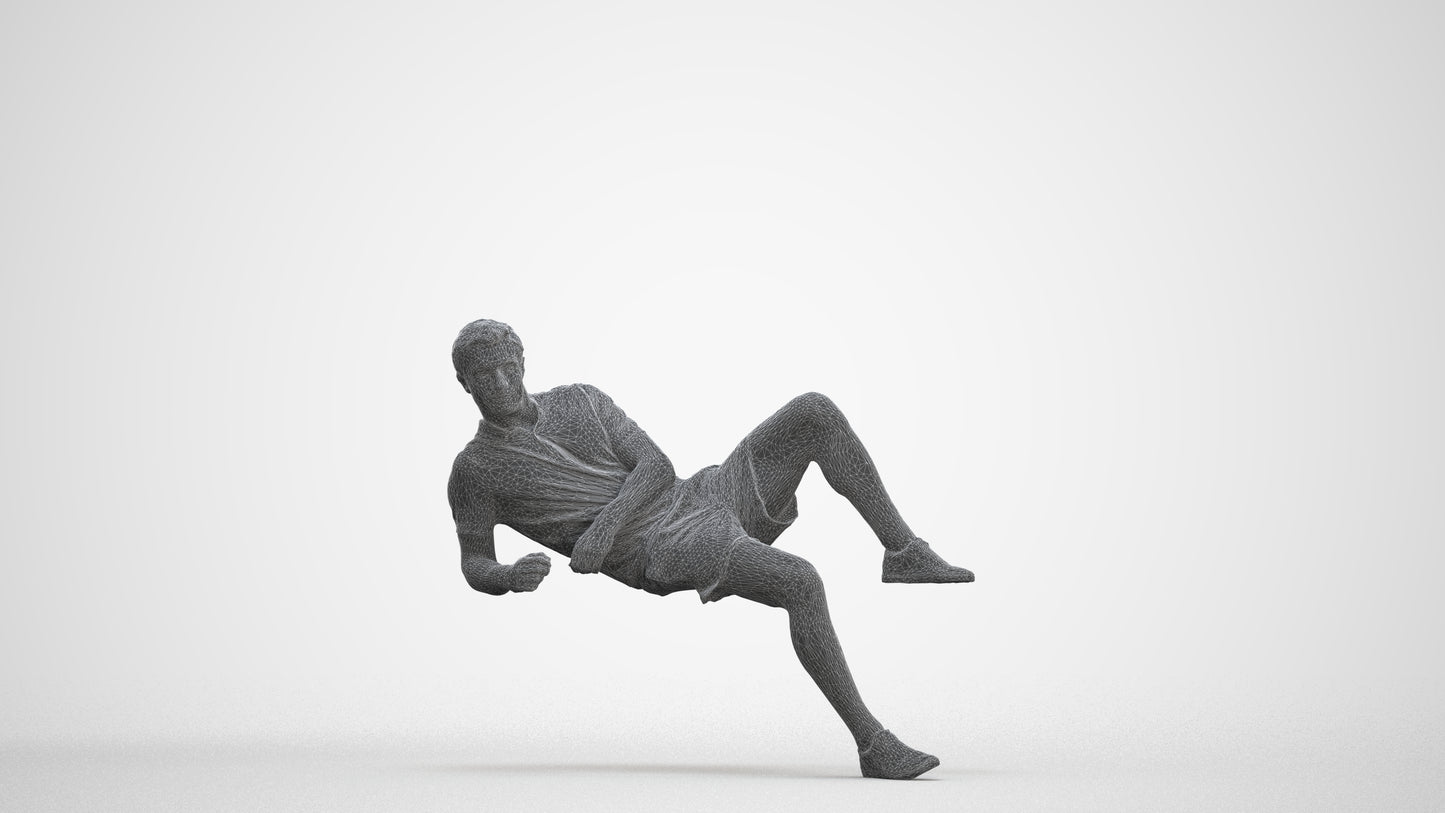 3D human model man casual sitting, photogrammetry scanned person for archviz, three-quarter front view render