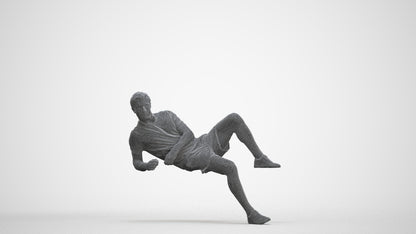 3D human model man casual sitting, photogrammetry scanned person for archviz, three-quarter front view render