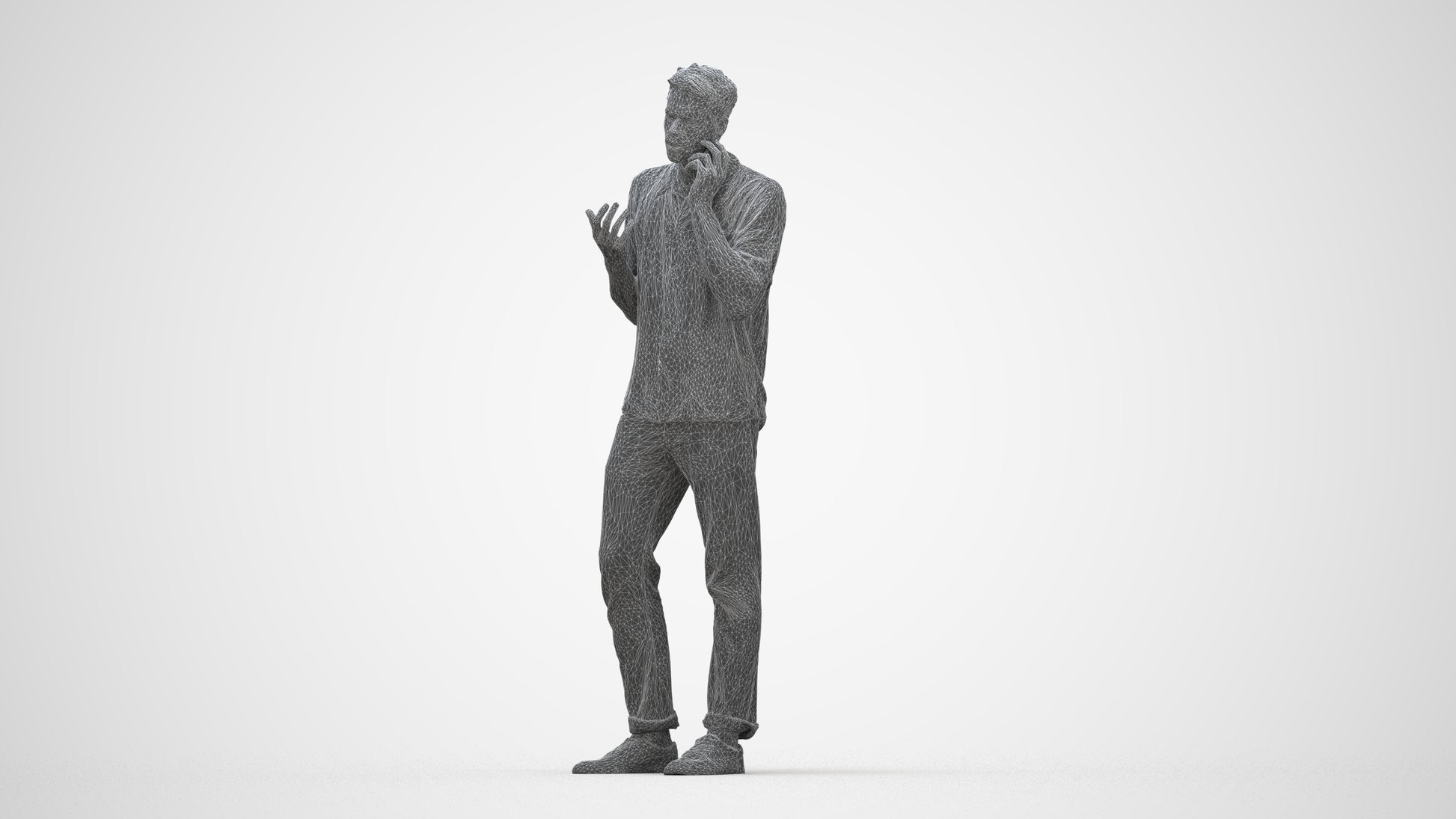 photogrammetry 3D man casual standing, realistic human model archviz FBX, wireframe back view