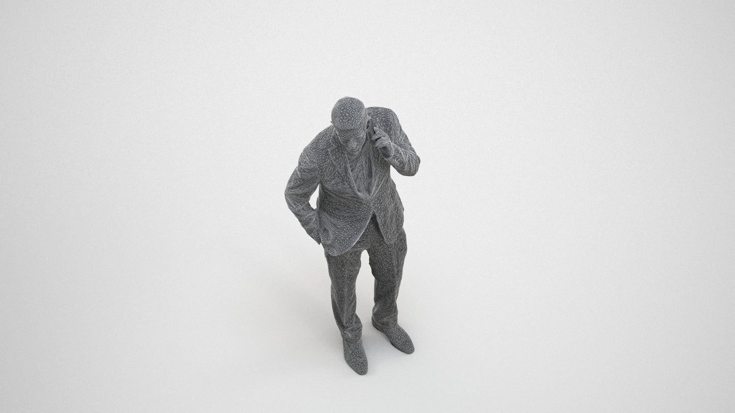 scanned 3D senior man business, photogrammetry people for Enscape and V-Ray, wireframe three-quarter view