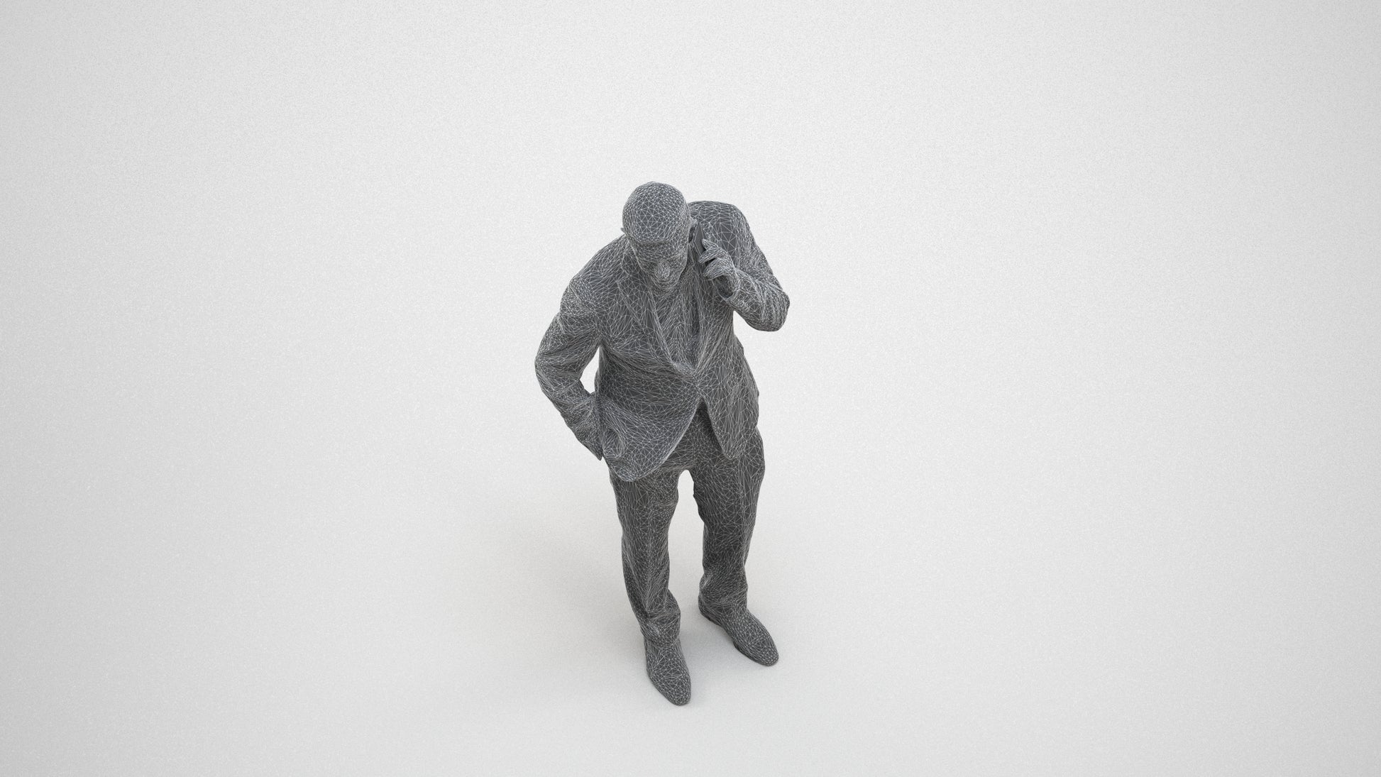 scanned 3D senior man business, photogrammetry people for Enscape and V-Ray, wireframe three-quarter view