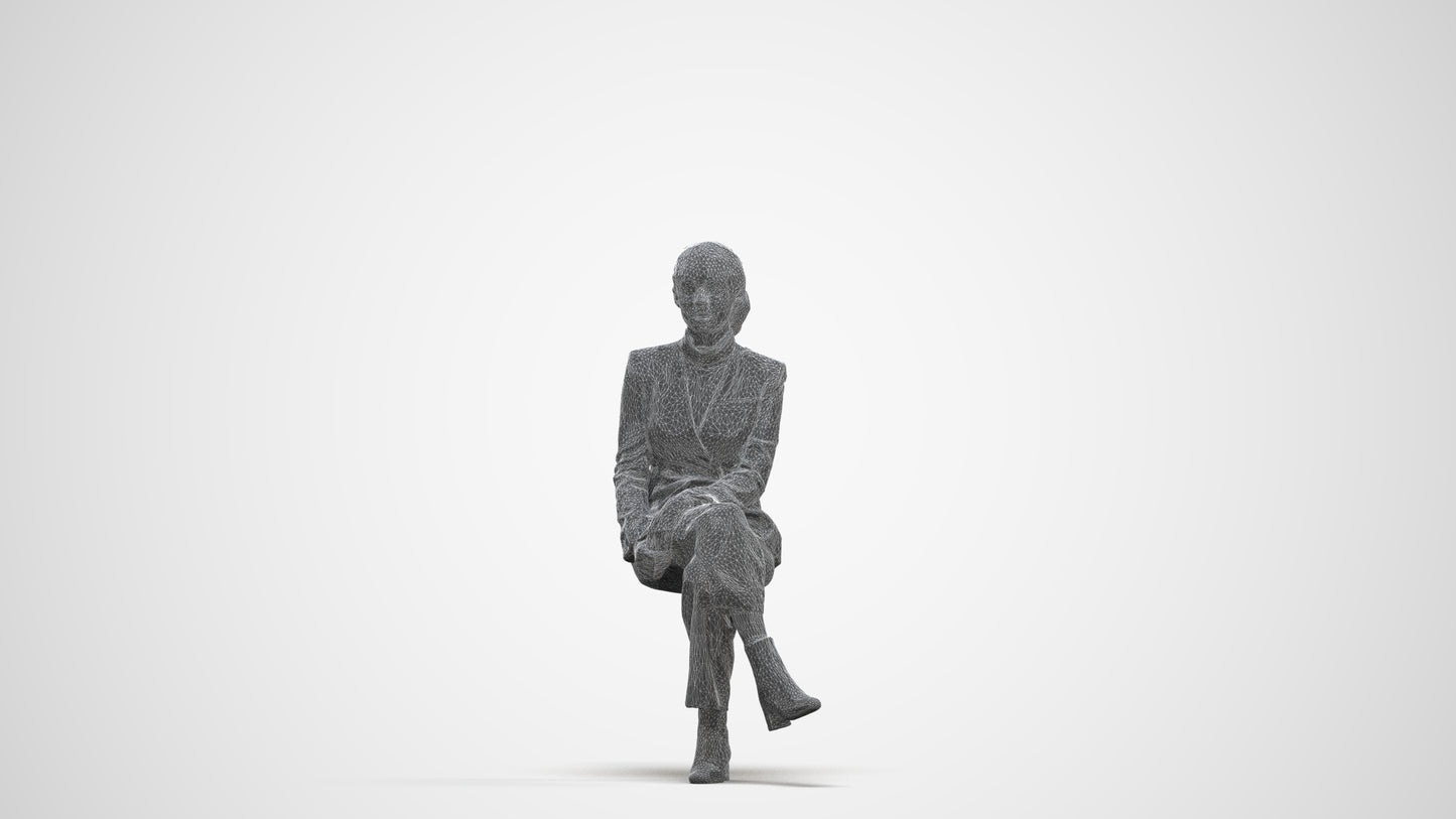 3D human model woman business, photogrammetry scanned person for archviz, three-quarter front view render