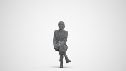 3D human model woman business, photogrammetry scanned person for archviz, three-quarter front view render