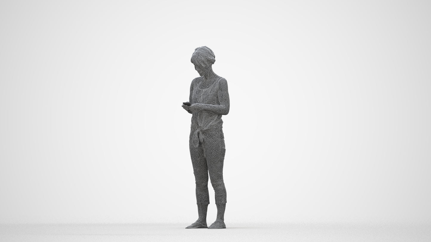 scanned 3D senior woman standing, photogrammetry people for Enscape and V-Ray, wireframe back view