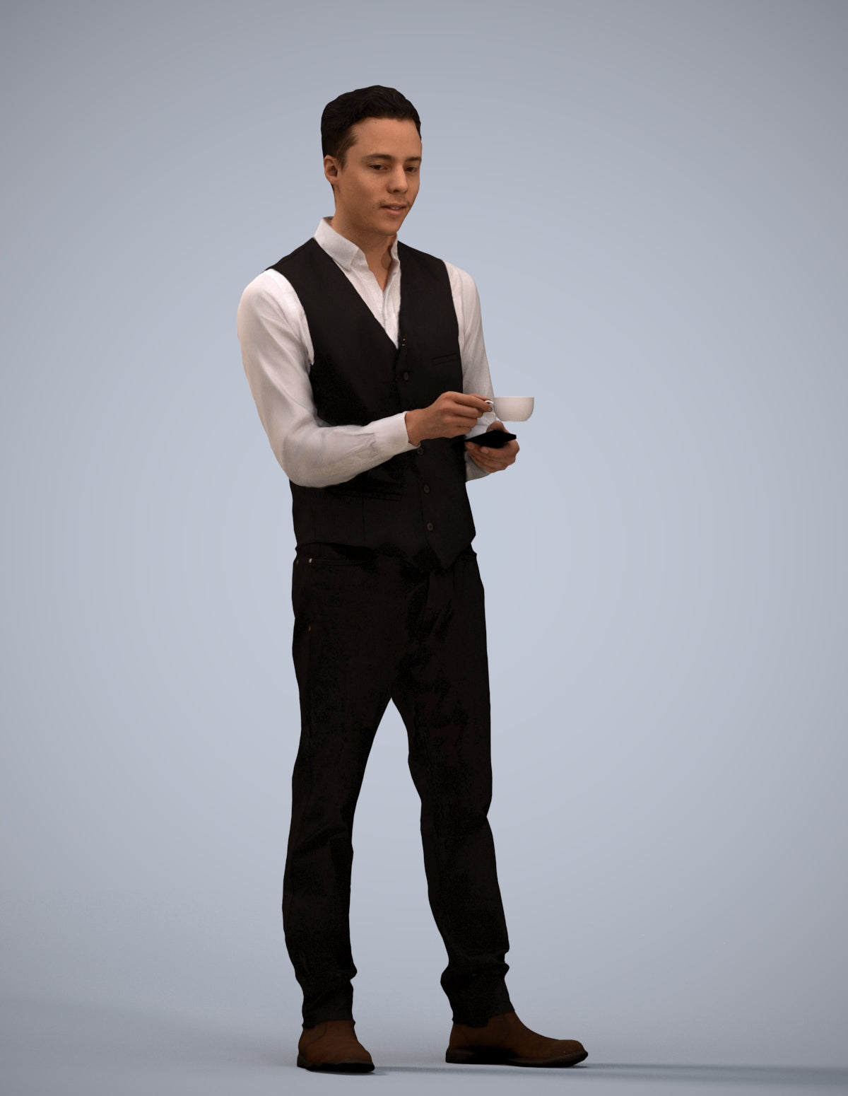 3D scanned man hospitality, photorealistic archviz people for Enscape and SketchUp