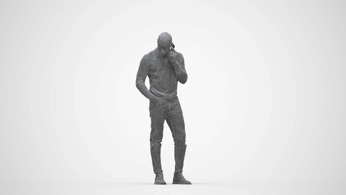 photogrammetry 3D man casual standing, realistic human model archviz FBX, wireframe back view
