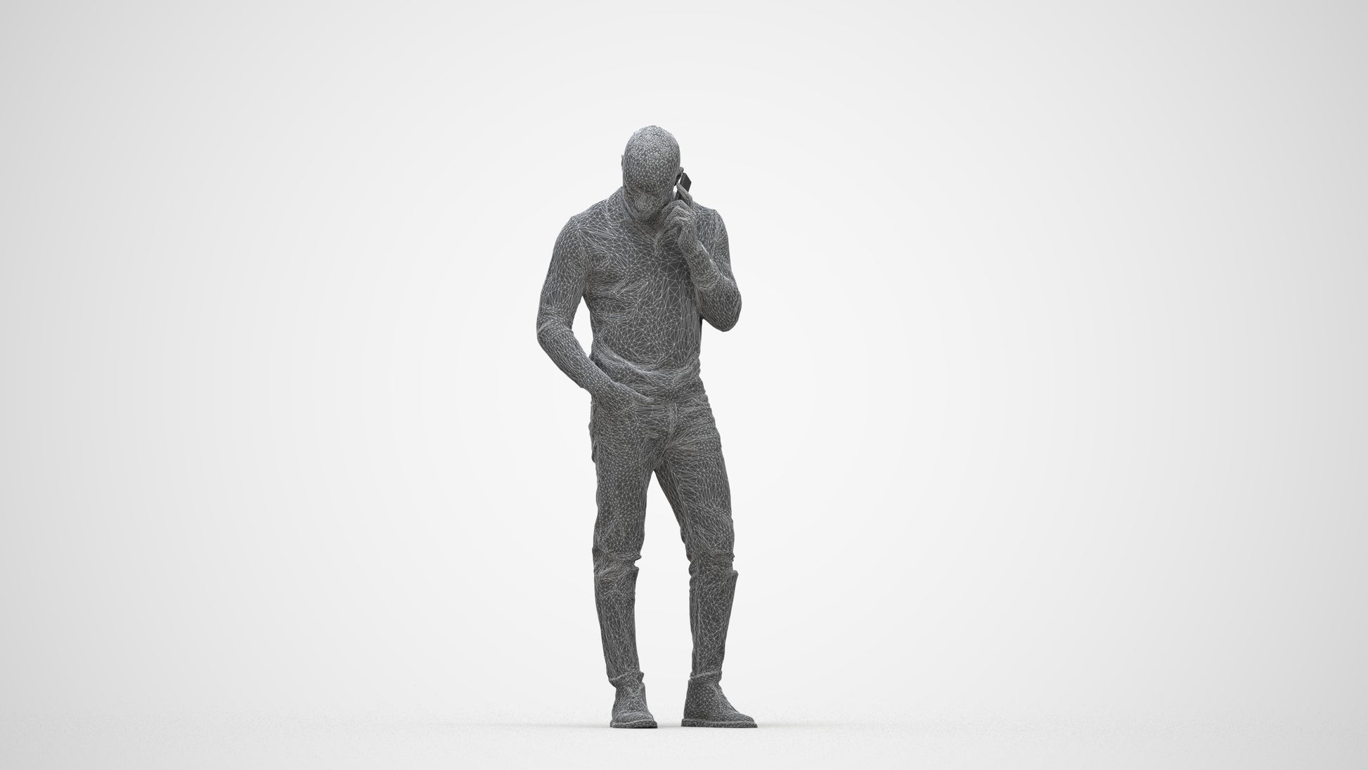 photogrammetry 3D man casual standing, realistic human model archviz FBX, wireframe back view