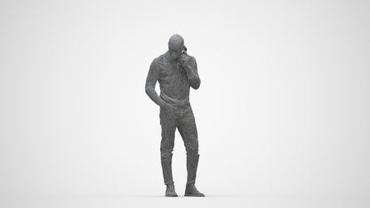 photogrammetry 3D man casual standing, realistic human model archviz FBX, wireframe back view