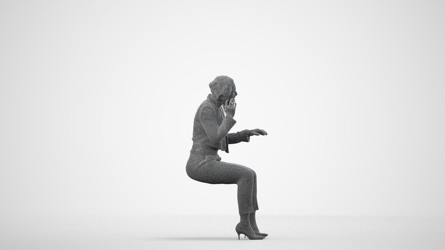 3D human model woman business, photogrammetry scanned person for archviz, wireframe side view