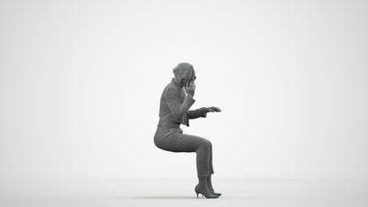 3D human model woman business, photogrammetry scanned person for archviz, wireframe side view
