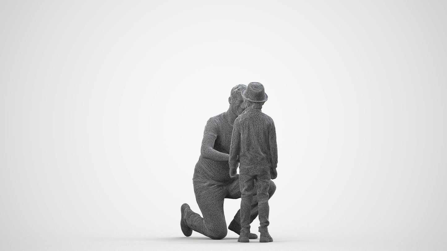 realistic 3D boy casual kids, scanned archviz people for Blender and 3ds Max, wireframe side view