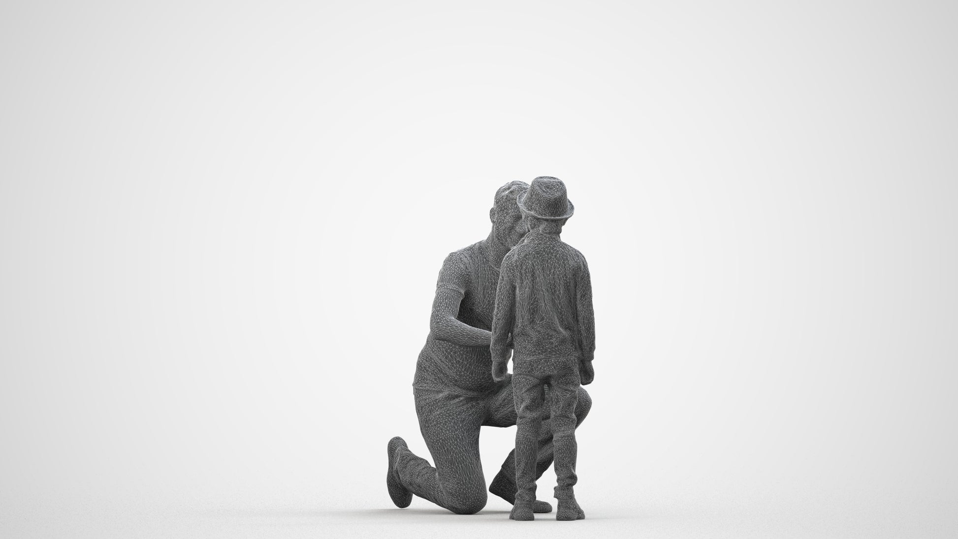 realistic 3D boy casual kids, scanned archviz people for Blender and 3ds Max, wireframe side view