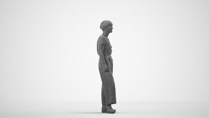3D people model senior woman casual standing, scanned human for 3ds Max rendering, wireframe side view