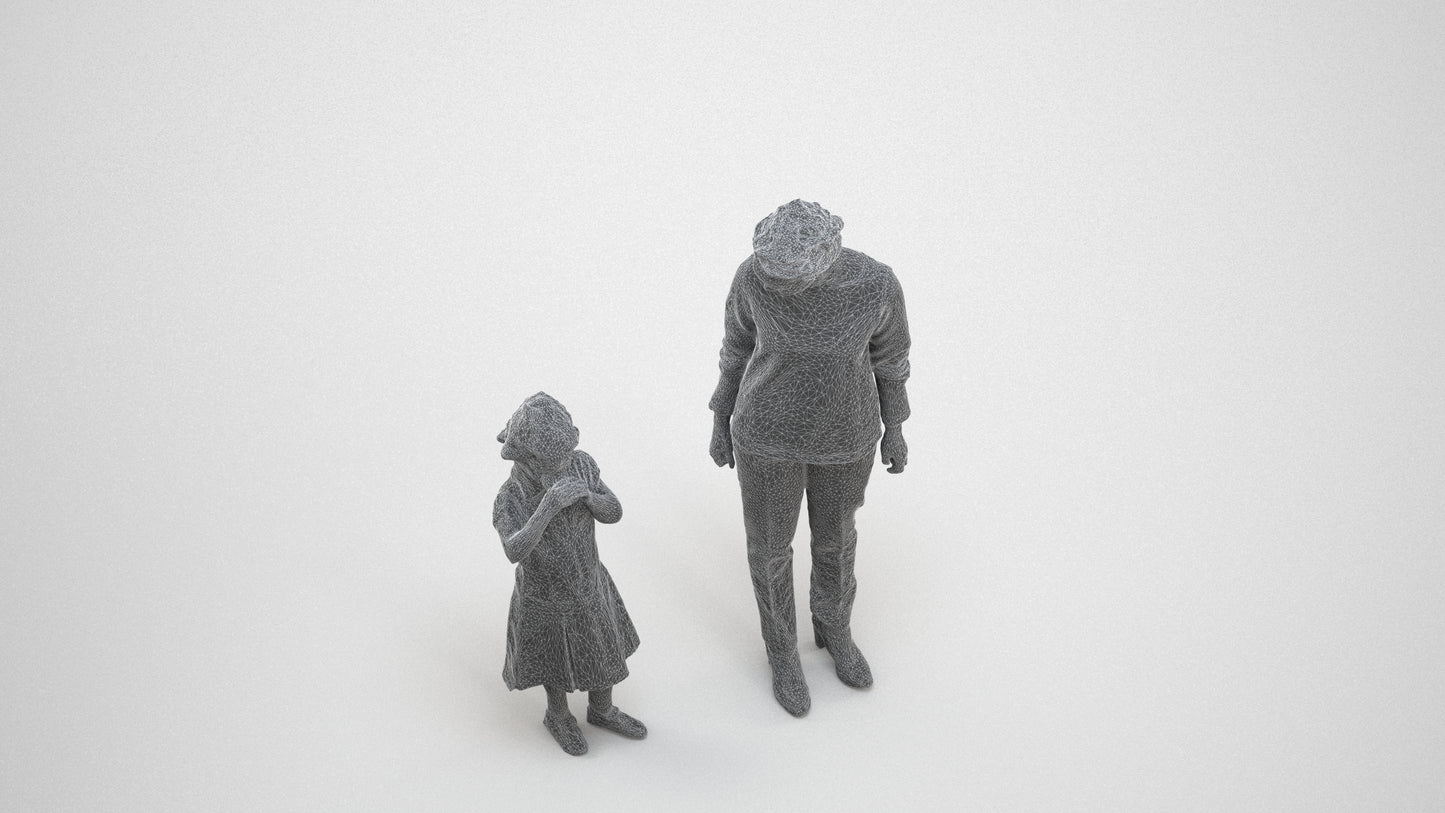 scanned 3D girl casual kids, photogrammetry people for Enscape and V-Ray, wireframe three-quarter view