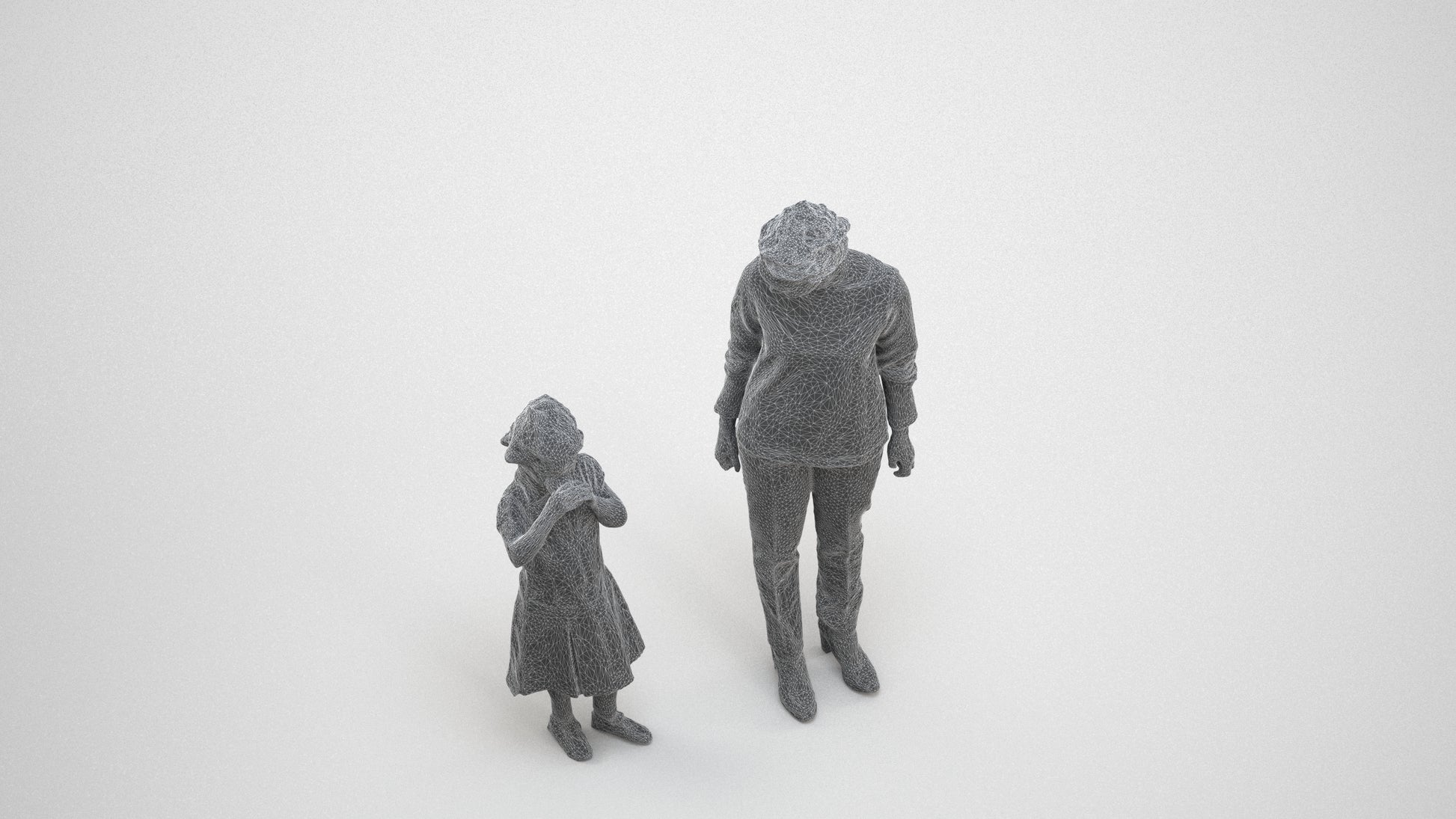 scanned 3D girl casual kids, photogrammetry people for Enscape and V-Ray, wireframe three-quarter view