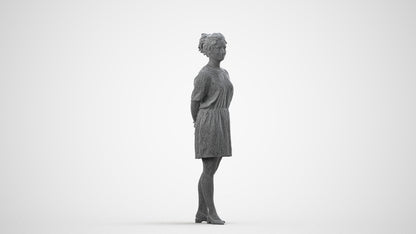 3D people model woman casual standing, scanned human for 3ds Max rendering, wireframe side view